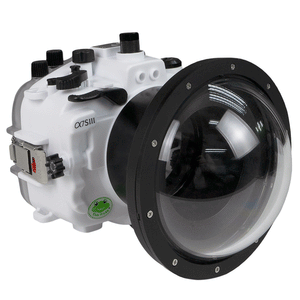 Sony A7S III FE12-24mm f4g / FE16-35 f4 ZA OSS Salted Line series UW camera housing with 6" Dome port V.10 Surf and Zoom rings (Standard port included). Without lens shade. White