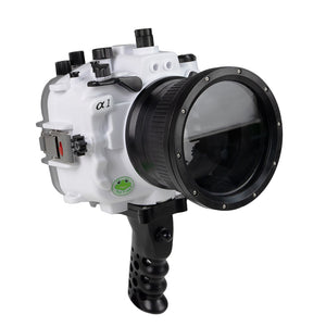 Sony A1 Salted Line series 40M/130FT Waterproof camera housing with Aluminium Pistol Grip trigger (Standard port). White