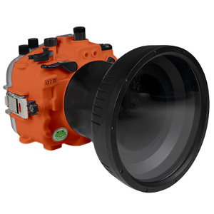 Sony A7 IV Salted Line series 40M/130FT Underwater camera housing with 6" Optical Glass Flat Long Port for Sigma 24-70mm f/2.8 DG DN II (without standard port). Orange