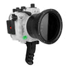 Sony A7 III / A7R III V.3 Series UW camera housing with 6" Dome port & Aluminium Pistol Grip (Including Standard port) Zoom rings for FE12-24 F4 and FE16-35 F4 ZA OSS included. White - Surf