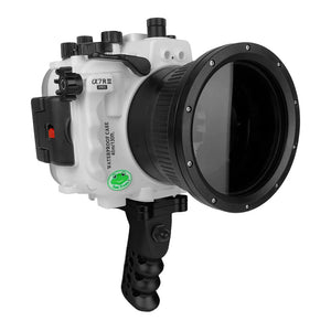 Sony A7 III / A7R III V.3 Series 40M/130FT Underwater camera housing with Aluminium Pistol Grip (Standard port) Zoom ring for FE16-35 F4 ZA OSS included (White)