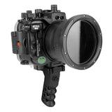 Sony A7 III / A7R III V.3 Series UW camera housing with 6" Dome port & Aluminium Pistol Grip (Including Standard port) Zoom rings for FE12-24 F4 and FE16-35 F4 ZA OSS included. Black - Surf