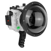 Sony A7 III / A7R III V.3 Series UW camera housing with 6" Dome port & Aluminium Pistol Grip (Including Standard port) Zoom rings for FE12-24 F4 and FE16-35 F4 ZA OSS included. White - Surf