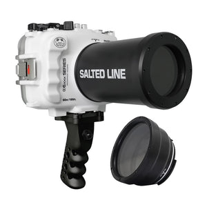 Salted Line waterproof housing for Sony A6xxx series with Aluminium Pistol Grip & 55-210mm lens port (White) / GEN 3
