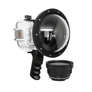 Salted Line Waterproof housing for Sony RX1xx series with Aluminium Pistol Grip & 6" Dry Dome Port - Surf (White)
