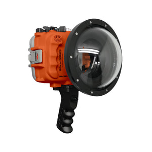 Salted Line waterproof housing for Sony A6xxx series with Aluminium Pistol Grip & 6" Dry dome port (Orange) - Surfing photography edition / GEN 3