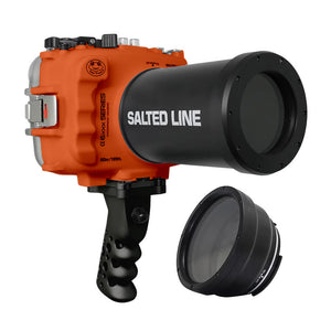 Salted Line waterproof housing for Sony A6xxx series with Aluminium Pistol Grip & 55-210mm lens port (Orange) / GEN 3
