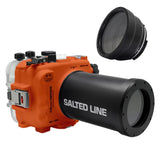 Salted Line waterproof housing for Sony A6xxx series with Aluminium Pistol Grip & 55-210mm lens port (Orange) / GEN 3