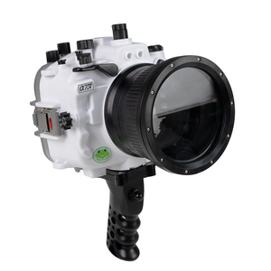 Sony A7 IV Salted Line series 40M/130FT Waterproof camera housing with Aluminium Pistol Grip trigger (Standard port). White