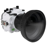 Sony A7 IV Salted Line series 40M/130FT Underwater camera housing with 6" Optical Glass Flat Long Port for Sony FE24-70 F2.8 GM II (zoom gear). White
