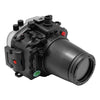 Sony A7 IV 40M/130FT Underwater camera housing with 67mm threaded flat port for FE 90mm macro lens (focus gear included) and standard port bundle.