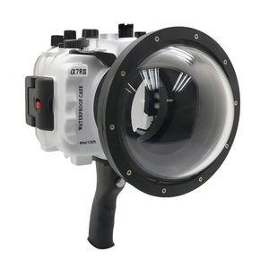 Sony A7 III / A7R III V.3 Series UW camera housing with 6" Dome port & pistol grip (Including Standard port) Zoom rings for FE12-24 F4 and FE16-35 F4 ZA OSS included. White - Surf