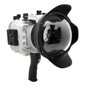 Sony A7 III / A7R III V.3 Series UW camera housing with 6" Dome port & pistol grip (Including Standard port) Zoom rings for FE12-24 F4 and FE16-35 F4 ZA OSS included. White