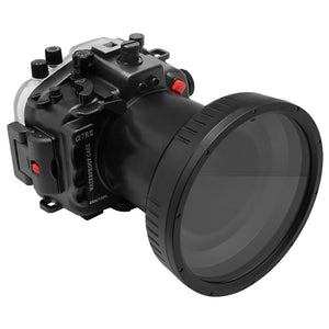 Sony A7 III / A7R III PRO V.3 Series 40M/130FT Underwater camera housing with 6" Flat Long Port for SONY FE 24-70mm F2.8 GM (standard port included). Black