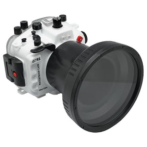 Sony A7 III / A7R III PRO V.3 Series 40M/130FT Underwater camera housing with 6" Flat Long Port for SONY FE 24-70mm F2.8 GM (standard port included). White