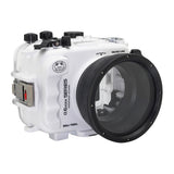 Sea Frogs waterproof housing case Salted Line with 55-210mm lens port for Sony a6000, Sony a6100, Sony a6300, Sony a6400, Sony a6500 cameras. Seafrogs waterproof camera housing. White color