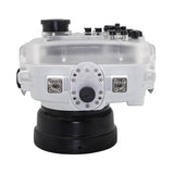 Sea Frogs waterproof housing case Salted Line with standard port for Sony a6000, Sony a6100, Sony a6300, Sony a6400, Sony a6500 cameras. Seafrogs camera housing with Pistol grip accessory. White color