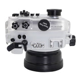 Sea Frogs waterproof housing case Salted Line with 4 inch dry dome port for Sony a6000, Sony a6100, Sony a6300, Sony a6400, Sony a6500 cameras. Seafrogs camera housing with 67mm threaded short macro port. White color