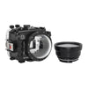 Sea Frogs waterproof housing case Salted Line with 4 inch dry dome port for Sony a6000, Sony a6100, Sony a6300, Sony a6400, Sony a6500 cameras. Seafrogs camera housing with 67mm threaded short macro port. Black color