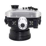 Sea Frogs waterproof housing case Salted Line with 4 inch dry dome port for Sony a6000, Sony a6100, Sony a6300, Sony a6400, Sony a6500 cameras. Seafrogs camera housing with Pistol grip accessory. Black color