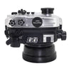 Sea Frogs waterproof housing case Salted Line with 55-210mm lens port for Sony a6000, Sony a6100, Sony a6300, Sony a6400, Sony a6500 cameras. Seafrogs waterproof camera housing with pistol grip accessory. Black color
