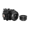 Sea Frogs waterproof housing case Salted Line with macro port with 67mm thread for Sony a6000, Sony a6100, Sony a6300, Sony a6400, Sony a6500 cameras. Seafrogs camera housing with 67mm threaded short macro port. Black color