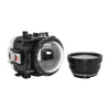 Underwater camera housing waterproof case for Sony RX100 camera series with 4" dry dome port and standard port. Black