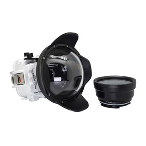 Underwater waterproof camera housing case for Sony RX100 camera series with 6" dry dome port and standard port. White