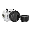 Underwater camera housing waterproof case for Sony RX100 camera series with 67mm threaded macro port and standard port. White